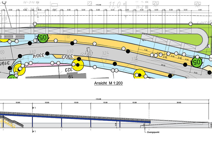 Rampe Heimstättenbrücke_Entwurf Entwurfszeichnung Rampe Heimstättenbrücke